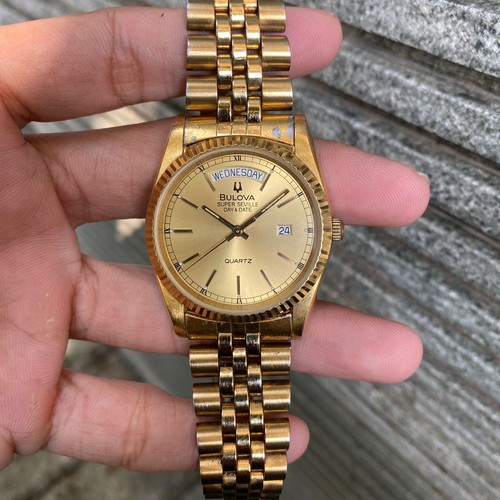 Rare Bulova President Super Seville Day Date Gold Quartz Vintage Men Dress Watch - Bild 3 von 8