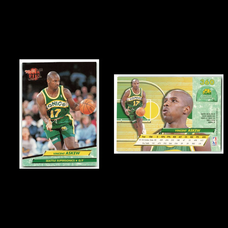 Vincent Askew #360 1992 Fleer Ultra Seattle SuperSonics Basketball Card NBA NM - Image 3 of 3
