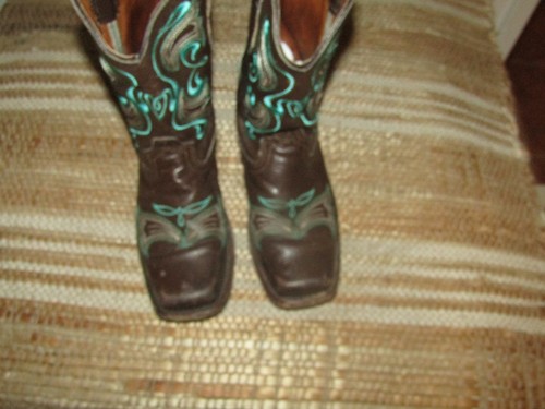 Wildflowers Brown Square Toe Fancy Embroidery Cowgirl Boots Youth size 13 Mex 20 - Picture 5 of 10