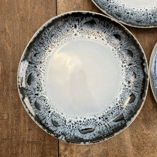 (3) West Elm Salad Plates 8.5 Reactive Glaze Black White Brown Stoneware Set - Picture 2 of 5