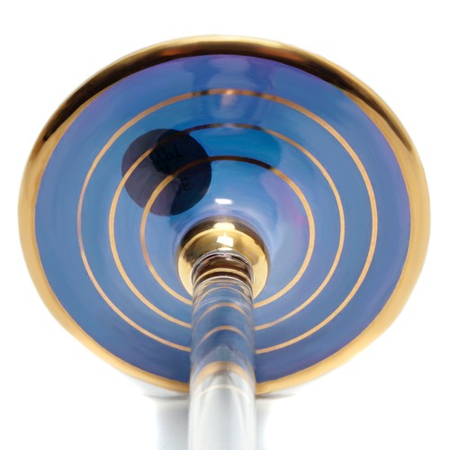 Set of 3 Egyptian Blue and Gold Blown Glass Candlestick Holders w White Candles - Picture 7 of 8