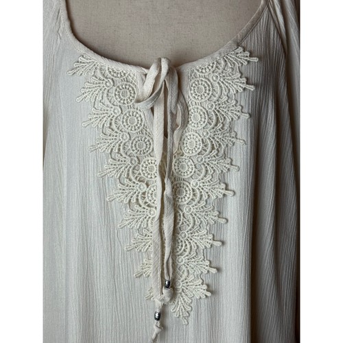 Vestido Naif Mujer Grande Marfil Encaje Recortado Corbata Cuello Bohemio Mini Nuevo con Etiquetas Boho - Imagen 8 de 13