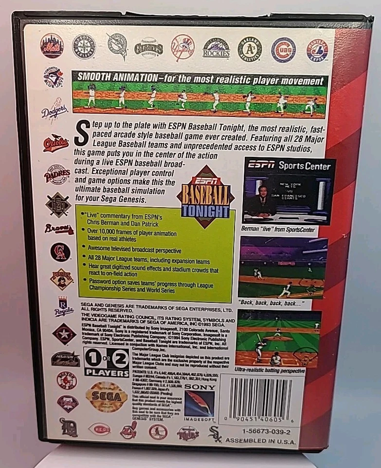 ESPN Baseball Tonight (Sega Genesis, 1994) Complete In Box CIB With Manual - Image 2 of 4