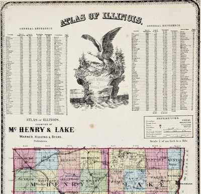 #ad 1871 ILLINOIS Counties Map McHENRY LAKE Original 16X13 Railroads $44.00