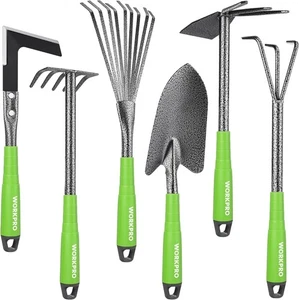 6 Ensemble d'outils de jardin de pièces Outils à main de jardinage robustes avec poignées en caoutchouc souple