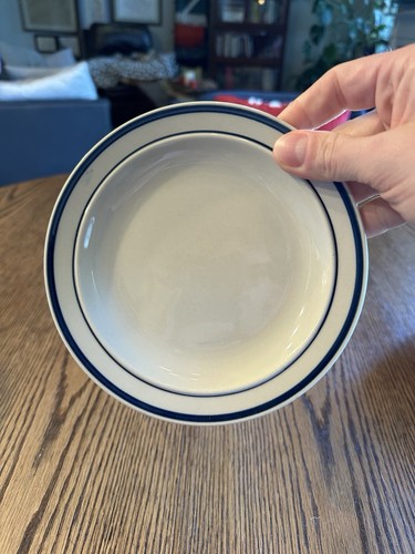 Stoneware Bread Plate Beige Blue Stripe 6 5/8” Made In China Set Of 10 - Picture 14 of 24