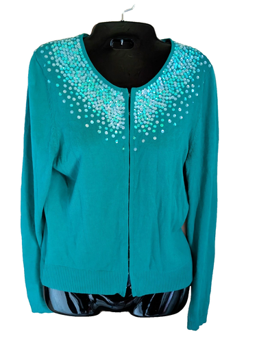 Vintage 00s Y2K Gap Cardigan Pullover Gr. M Pailletten Haken Urlaub zierlich adrett - Bild 1 von 12