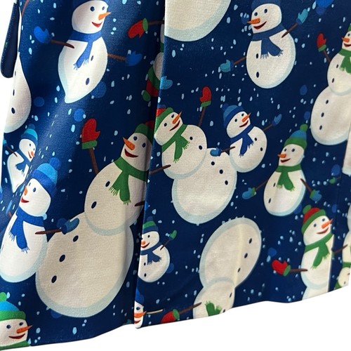 Suslo Couture Jacket M Blue Snowman Print Single Breasted Festive Holiday Fun - Picture 7 of 12