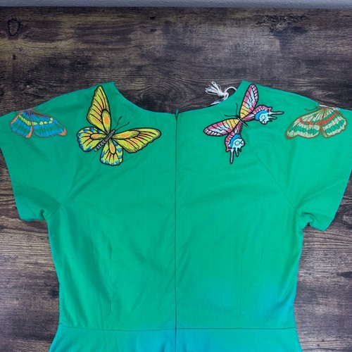Neu mit Etikett Fanm Mon Papiyon besticktes Kleid in Kelly Green - Größe Small - Bild 5 von 15