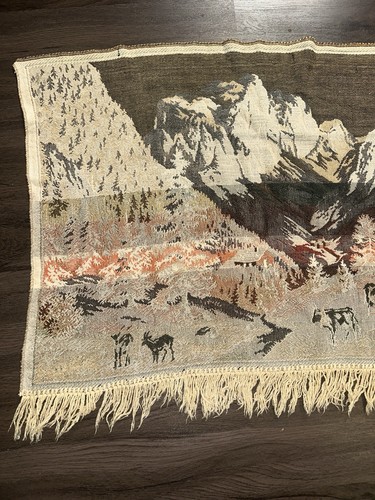4 Houses, 4 Animals Antique Tapestry 65x25, 1930's - Picture 7 of 10