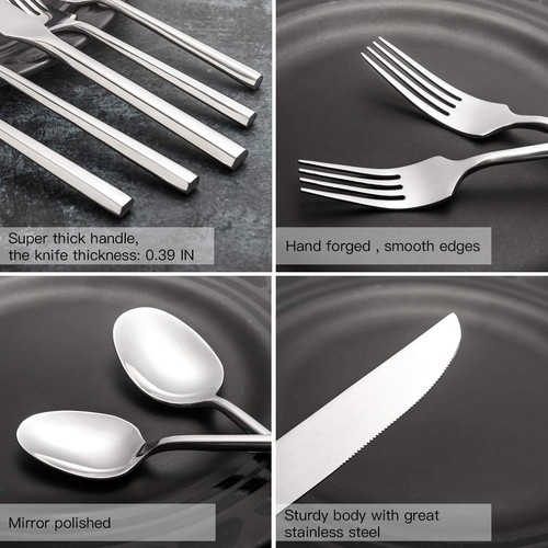 Silverware Set Flatware Set Stainless Steel Heavy Cutlery Set Hexagon Handle ... - Bild 3 von 6