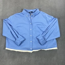 Kourt Cropped Button Up Womens 3X Blue Oversized Button Down Shirt