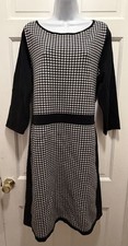 Chaps By Ralph lauren womens Black White Houndstooth Knit 3/4 Sleeve dress 1X