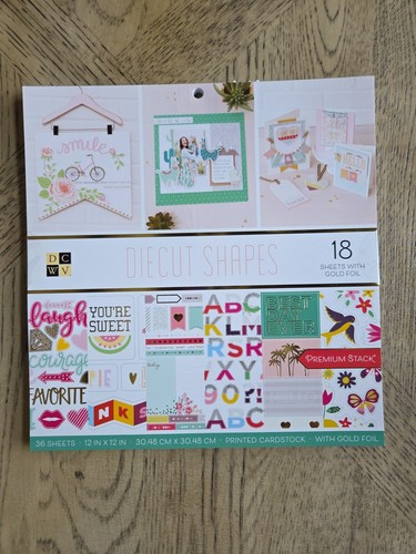 DCWV Scrapbook Die Cut Shapes 36 Sheets Card Stock 12X12 Premium Stack New Foil - Picture 1 of 7