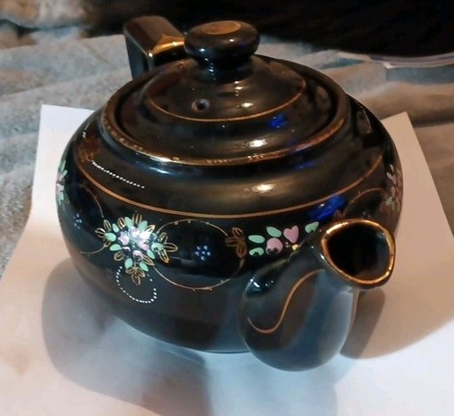 Vintage Japanese Hand-Painted Tea Pot Gold and Colorful Floral Accents - Picture 4 of 15