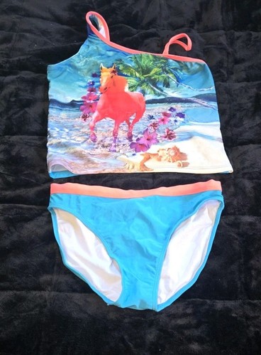 OP Tankini Girls XL Horse Print Blue Orange - Picture 2 of 10