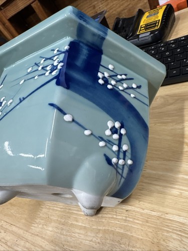 Japanische Bonsai Topf Seto Seladon Floral Sechseckig Mintgrün Vintage Sammlerstück - Bild 15 von 23