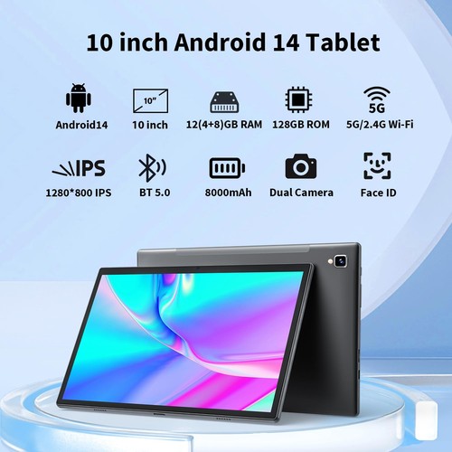 Android 14 Tablet with Keyboard - 10 inch Tablet, 12GB RAM, 128GB ROM (1TB Ex... - Picture 2 of 7