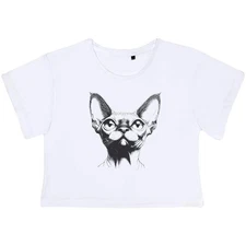 'Sphynx Cat Portrait' Women's Cotton Crop Tops (CO052187)