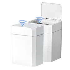 2 Pack 3.5 Gallon Bathroom Trash Can with Lid Motion Sensor Slim Garbage Can ...