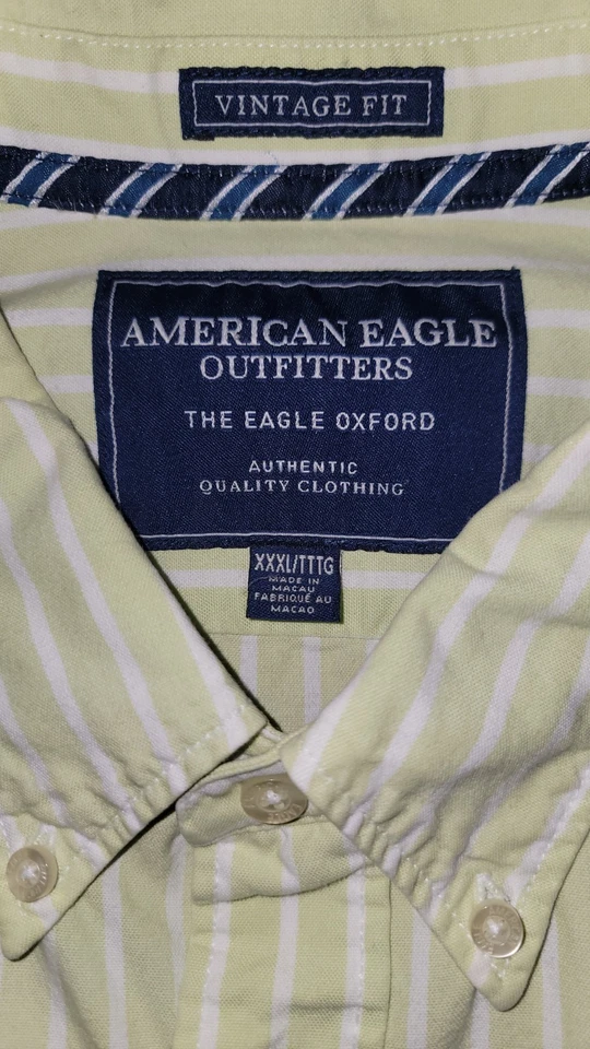 American Eagle Green &White The Eagle Oxford Mens 3XL Long Sleeve Vintage Fit - Image 2 of 4
