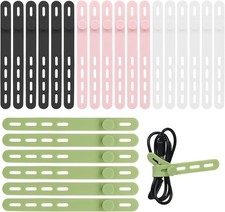 24Pcs Silicone Cable Ties - Reusable  Washable with Black/White/Pink/Green