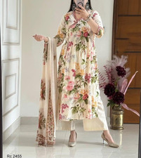 Embroidered Cotton Kurti Set for Women  Floral Print Dupatta  Ethnic Indian