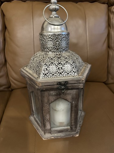 ANTIQUE GLASS METAL-WOOD OIL LAMP CANDLEHOLDER CANDLE HOLDER - Picture 6 of 14