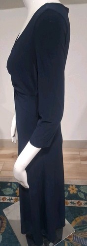 Vintage 80er Joseph Ribkoff Kleid Größe 8 3/4 Ärmel V-Ausschnitt dunkelblau Stretch Slinky - Bild 3 von 9