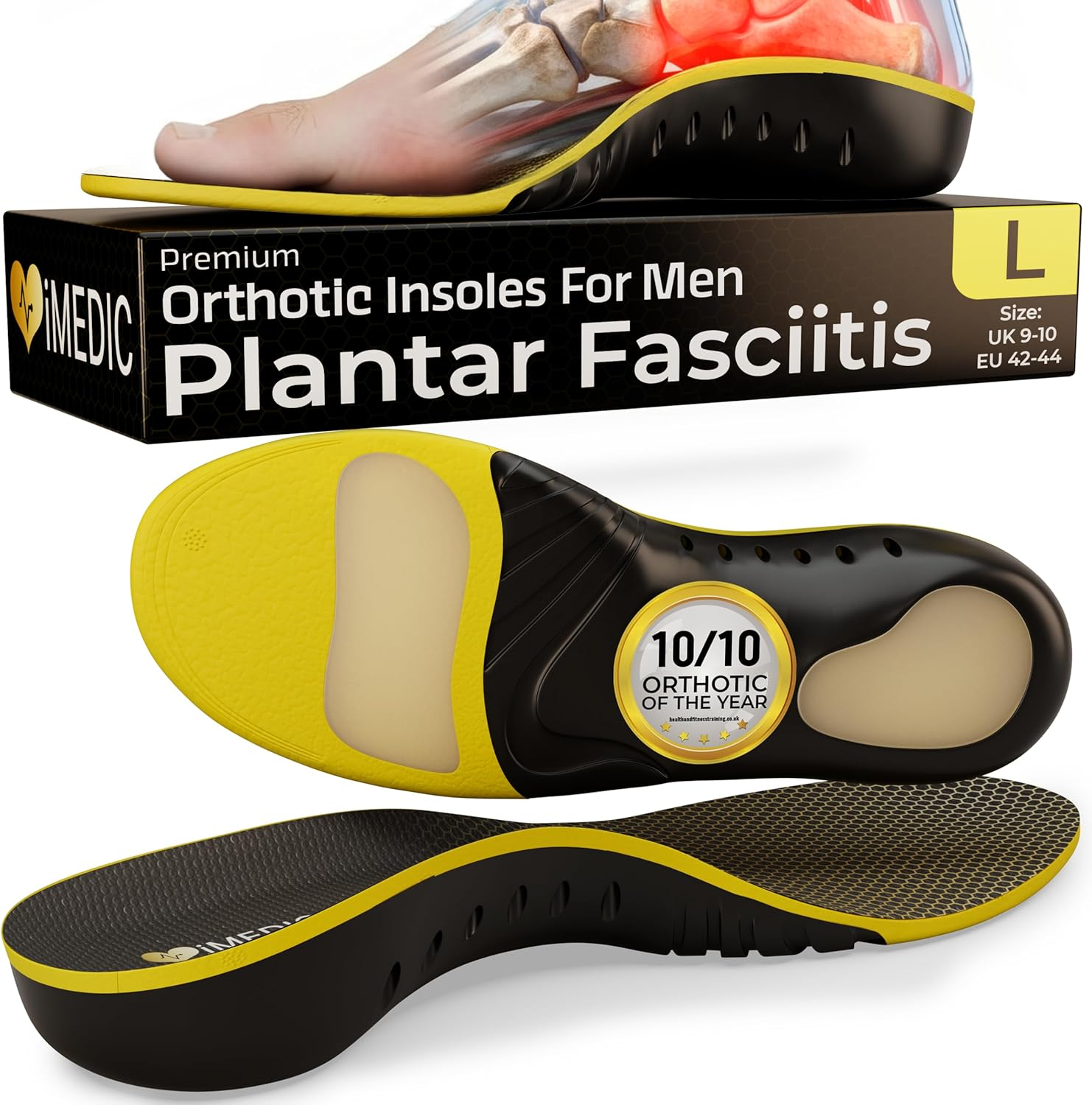 Imedic Orthotic Insoles for Plantar Fasciitis Size L UK 9-11 – Arch Support