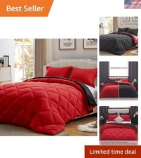 King Size Comforter Set Black Red, 3 Pieces Lightweight Reversible Comforter ...