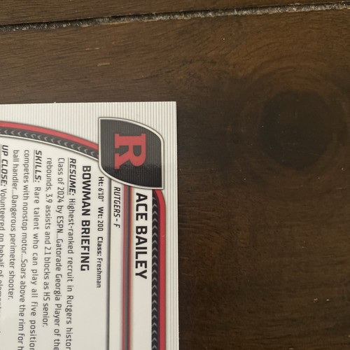 2024-2025 Bowman Chrome U ACE BAILEY #1 Purple Lava 1st Bowman Rutgers - Afbeelding 10 van 10