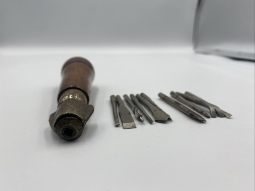 Vintage Antique Wood Handle Screwdriver/Multi Tool With Bit Storage 10 Bits!! - Picture 2 of 5