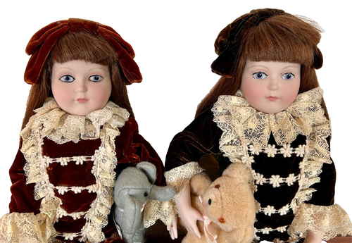 DUE bambole Frankin come nuove cimelio Emily gemelli CREEPY porcellana stile antico 16" - Foto 4 di 23