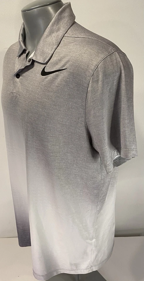 Nike Tiger Woods Collection L Polo Grande Para Hombre Golf Gris Blanco Broches a presión Foto 3 de 4