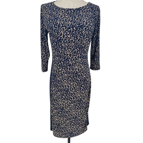 Lauren Ralph Lauren Damen Gr. 8 M Animal Print Etuikleid Navy Beige Rüschen