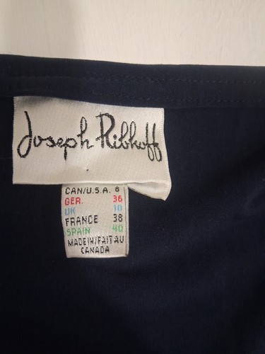 Vintage 80er Joseph Ribkoff Kleid Größe 8 3/4 Ärmel V-Ausschnitt dunkelblau Stretch Slinky - Bild 6 von 9