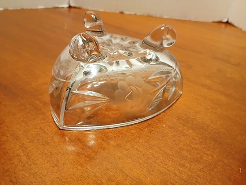 Vintage geschliffenes Glas/Kristall floral geätzt dreieckige Form drei Fuß Schmuckschale - Bild 7 von 8