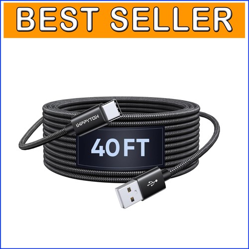 40FT Extra Long Nylon Braided USB C Cable - Durable Tangle-Free Charging