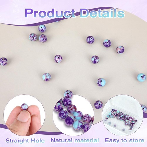 Bewudy 46 Pcs Natural Beads for Jewelry Making, 8mm Blue Purple blue, purple - Picture 3 of 8