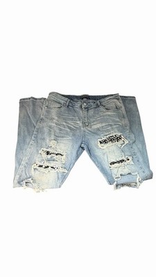 AMIRI MX Bandana Patch Distressed Skinny Jeans Light Wash mens Size 36