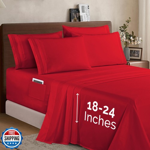 Elegant Comfort 1500 Premium Quality 6-Piece Bed Sheet Set - 18-24 Inch Extra