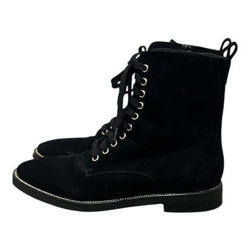 A. Soliani Asti Due Black Suede Combat Boots Women's 39.5 Lace Up - Picture 2 of 7