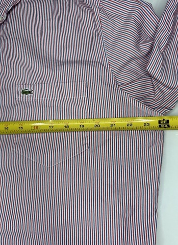 Lacoste Mens XL Long Sleeve Button Down Shirt Red White Blue Striped Regular Fit - Picture 8 of 9