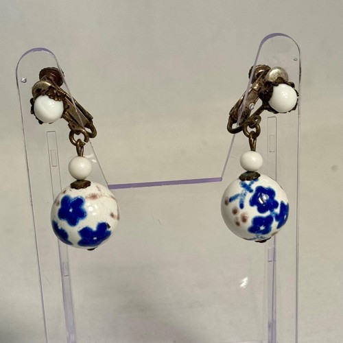 Miriam Haskell Necklace, bracelet &  earrings,  white beads hand painted floral - Picture 3 of 10