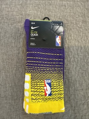 Nike Elite Quick Official NBA Crew Socks 9-13 LG LA Laker Colors New with Tags