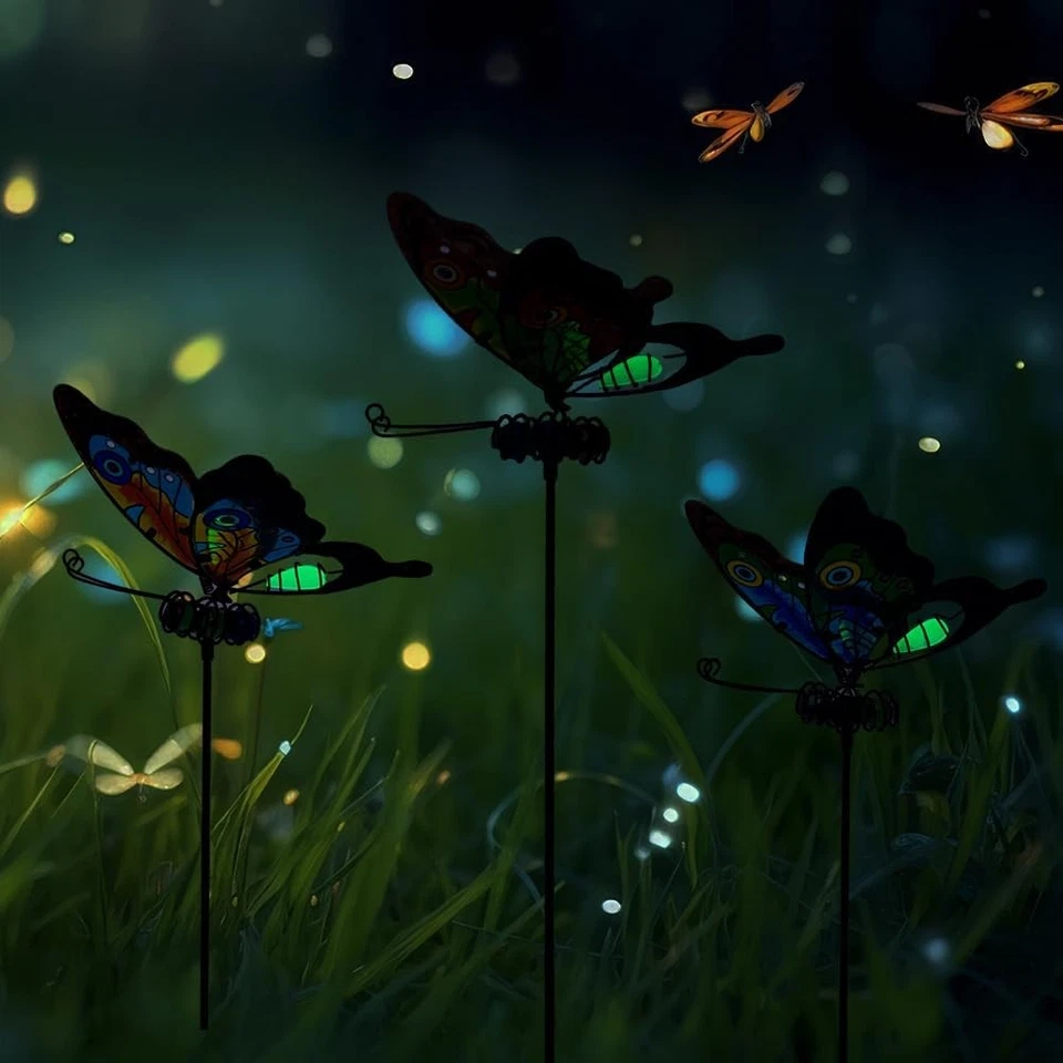 Mariposa Decoración Jardín para Exterior, Pack de 3 Estacas Jardín Vidrieras Decorativas Foto 3 de 4