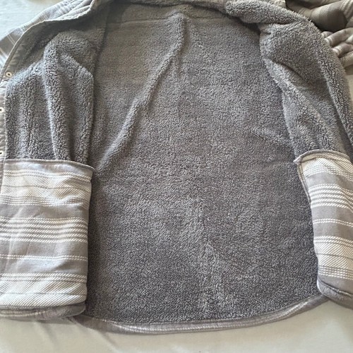 Voyager Mens XXL Gray Striped Fleece Sherpa Lined Button Up Shirt Jacket - Picture 10 of 10