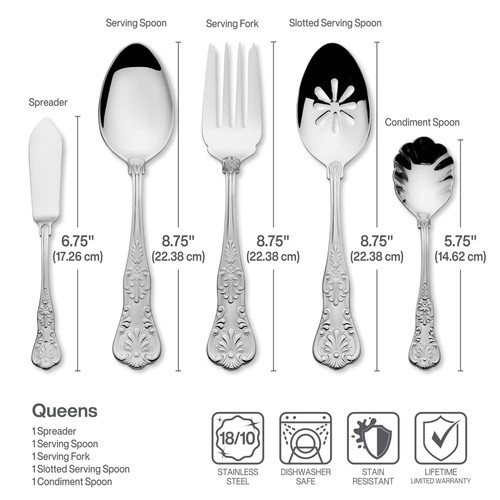 Queen 65-Piece 18/10 Stainless Steel Flatware Set, Silver, Service for 12 - - Picture 6 of 6