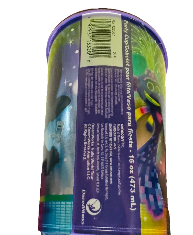 Trolls World Tour Design Metallic Plastic Favor, Taza, 16 OZ Multicolor 6 Piezas Foto 2 de 4